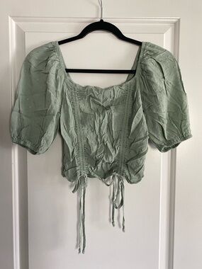 Sage Puff-Sleeve Square Neck Top